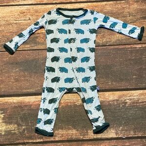 Kickee Pants Light and Dark Teal Yak Print Bamboo Onesie Size 3-6 Months